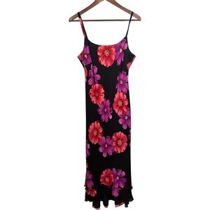 Vtg 90s Y2K Dark Floral Midi Slip Dress Sz 10 Fairy Coquette Grunge Phoebe Bloom
